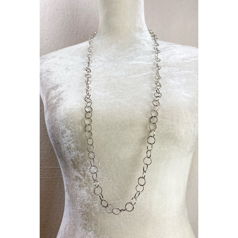 Banana Republic Long Silver Tone Textured Link Chain Necklace